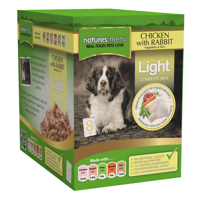 Natures Menu: Adult Light Pouch Chicken Rabbit Veg & Rice 8x300gm