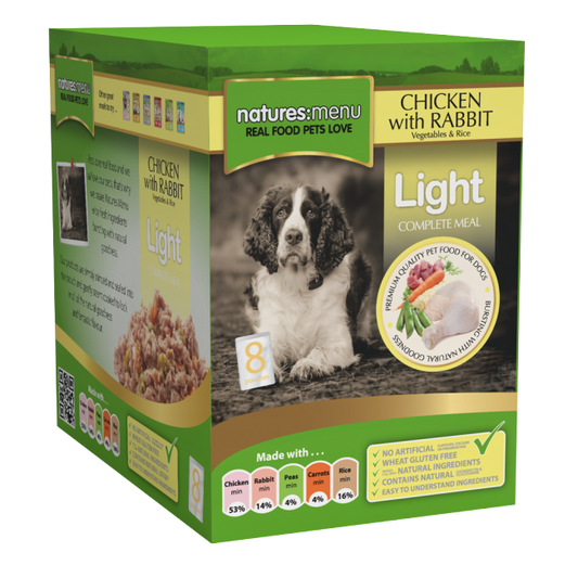 Natures Menu: Adult Light Pouch Chicken Rabbit Veg & Rice 8x300gm