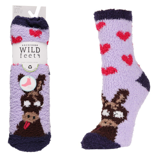 Platinum Jnr 2 Prs Hanging Fluffy Socks: Donkey
