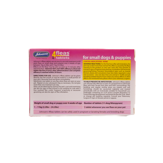 Johnsons: 4 Fleas Tablets For Puppies & Small Dogs Up To 11kg 3''s