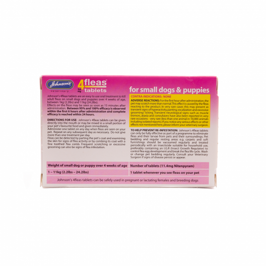 Johnsons: 4 Fleas Tablets For Puppies & Small Dogs Up To 11kg 6''s