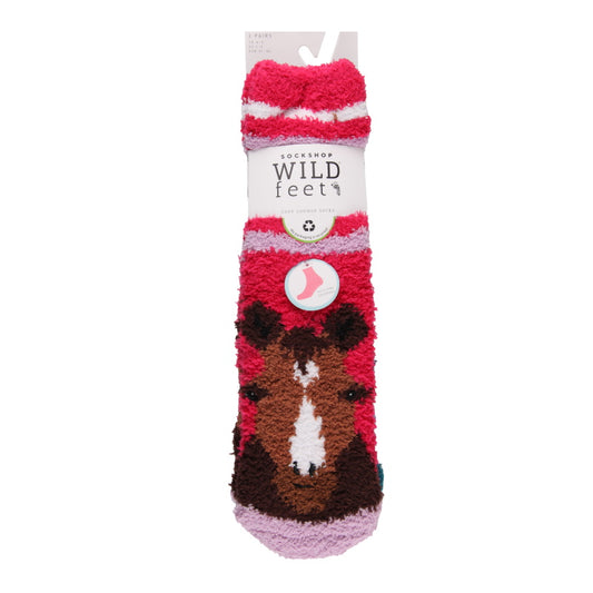 Platinum Jnr 2 Prs Hanging Fluffy Socks: Horse