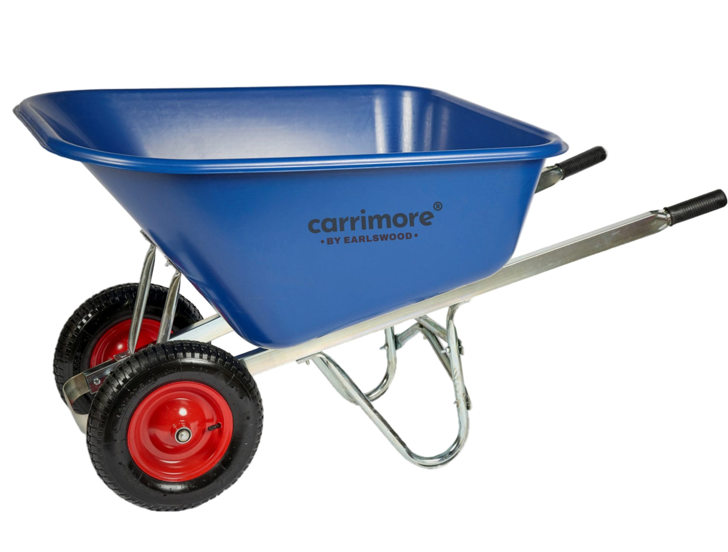 Wheelbarrow: Carrimore Blue Twin Wheel Blue Assembled Puncture Proof Black/Red Wheel 200ltr