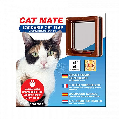 PetMate: Lockable Cat Flap + Liner Brown 16.5x17.4cm