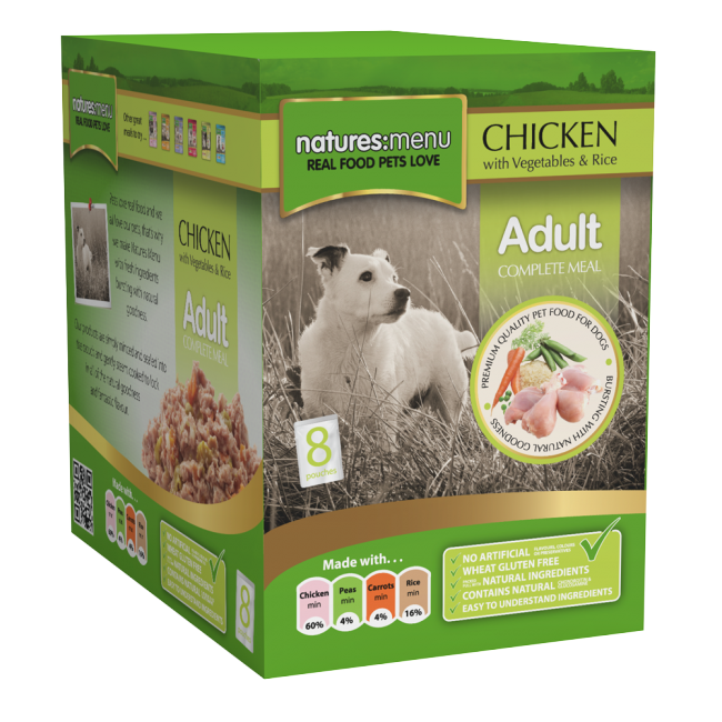 Natures Menu: Adult Pouch Chicken Veg & Rice 8x300gm
