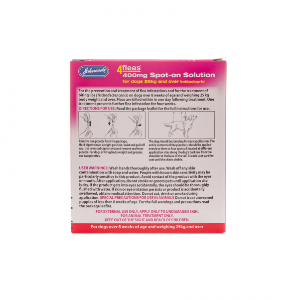 Johnsons: 4 Fleas Spot-on For Large Dogs Over 25kg 2 Treatments