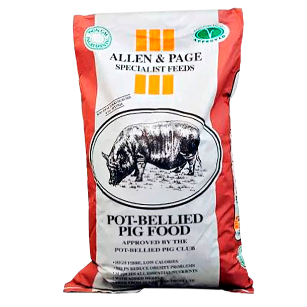 Bag of Allen & Page Pot-Bellied Pig Food on a white background