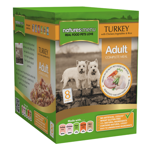 Natures Menu: Adult Pouch Turkey & Chicken 8x300gm