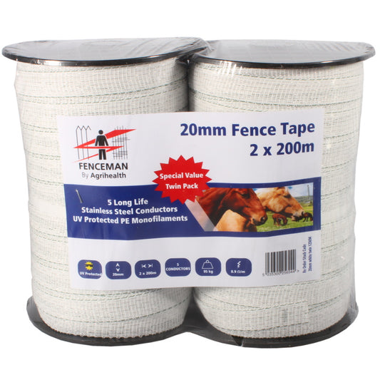 Fenceman: White Tape 20mm x 200m (Twin Pack)