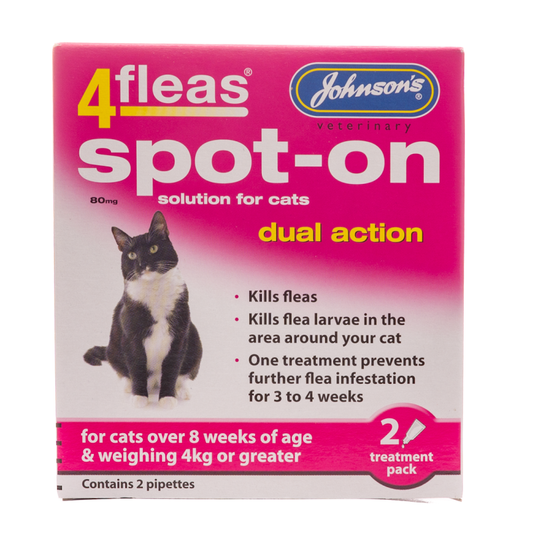 Johnsons: 4 Fleas Spot-on For Cats Over 4kg 2 Treatments