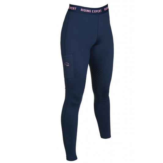 HKM Riding Leggings Nav/Coral Knee Patch Kids