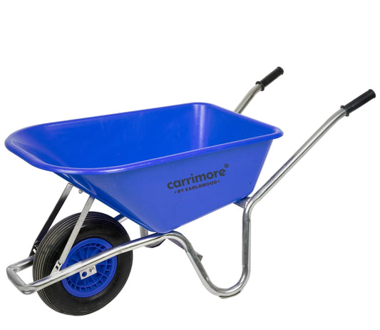 Wheelbarrow: Carrimore Blue Assembled Puncture Proof Yellow Wheel 120ltr