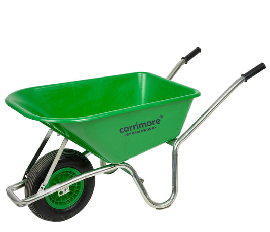 Wheelbarrow: Carrimore Green Assembled Puncture Proof Yellow Wheel 120ltr