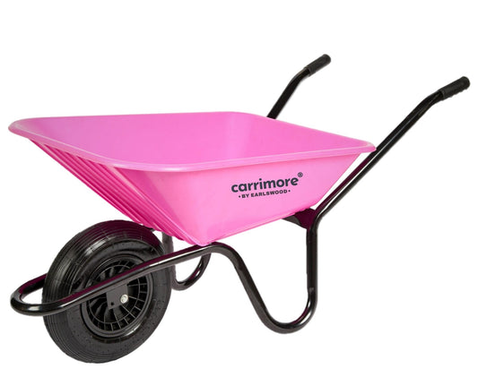 Wheelbarrow: Carrimore Super Pink Assembled With Puncture Proof Yellow Wheel 90ltr
