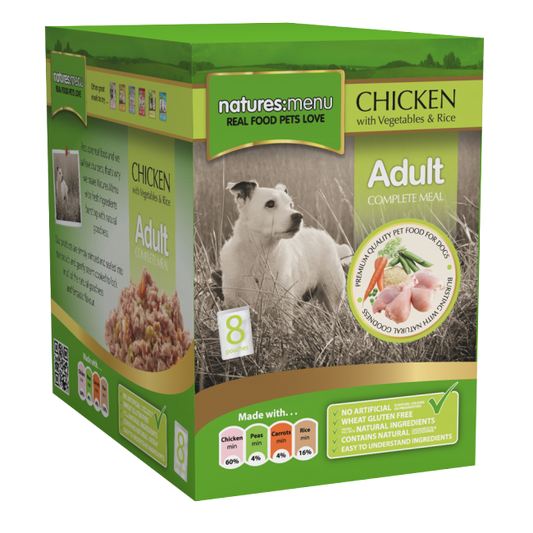 Natures Menu: Adult Pouch Chicken Veg & Rice 8x300gm