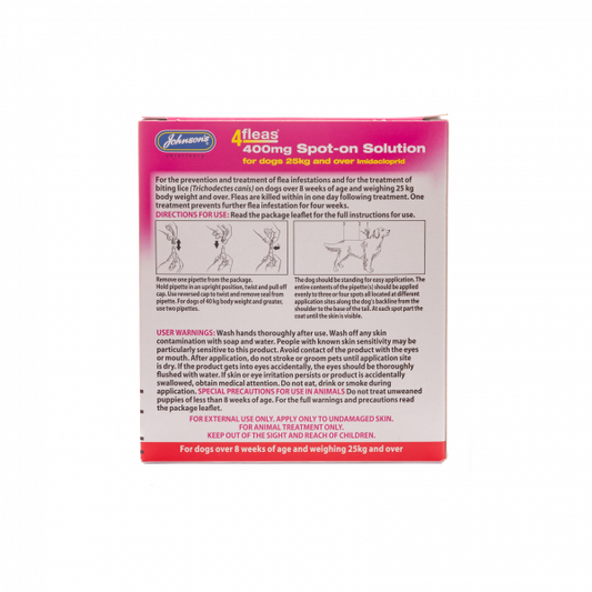 Johnsons: 4 Fleas Spot-on For Large Dogs Over 25kg 2 Treatments