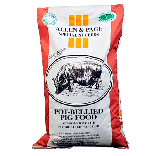 Bag of Allen & Page Pot-Bellied Pig Food on a white background