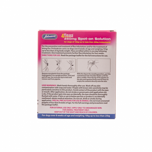 Johnsons: 4 Fleas Spot-on For Dogs 10-25kg 2 Treatments