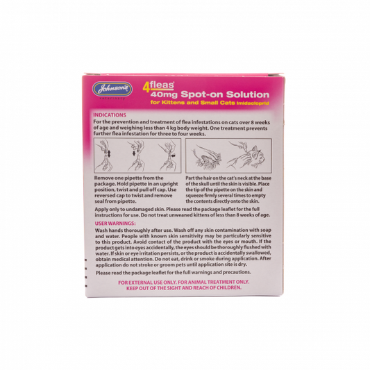 Johnsons: 4 Fleas Spot-on For Cats Under 4kg 2 Treatments