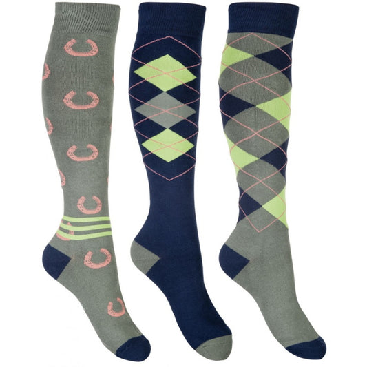 HKM Riding Socks Cardiff Nav/Olive