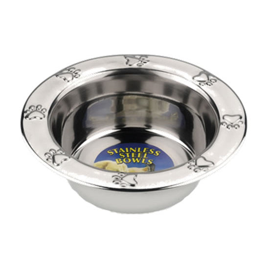 S/Steel Bowl Paw Print. Embossed.
