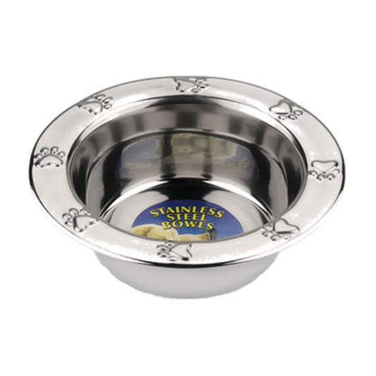 S/Steel Bowl Paw Print. Embossed.