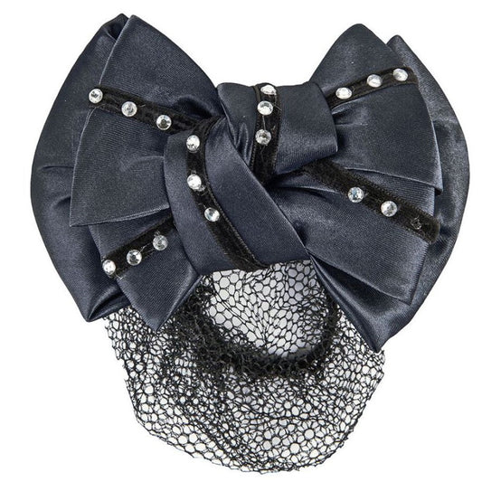 HKM Hairnet & Bow With Imitation Diamonds: Black