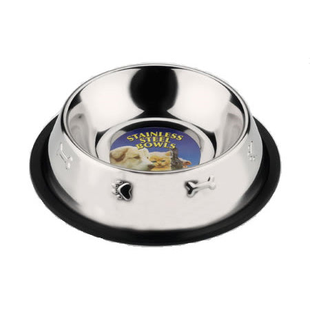S/Steel Bowl Non Slip Paw Print 15cm/6 inch
